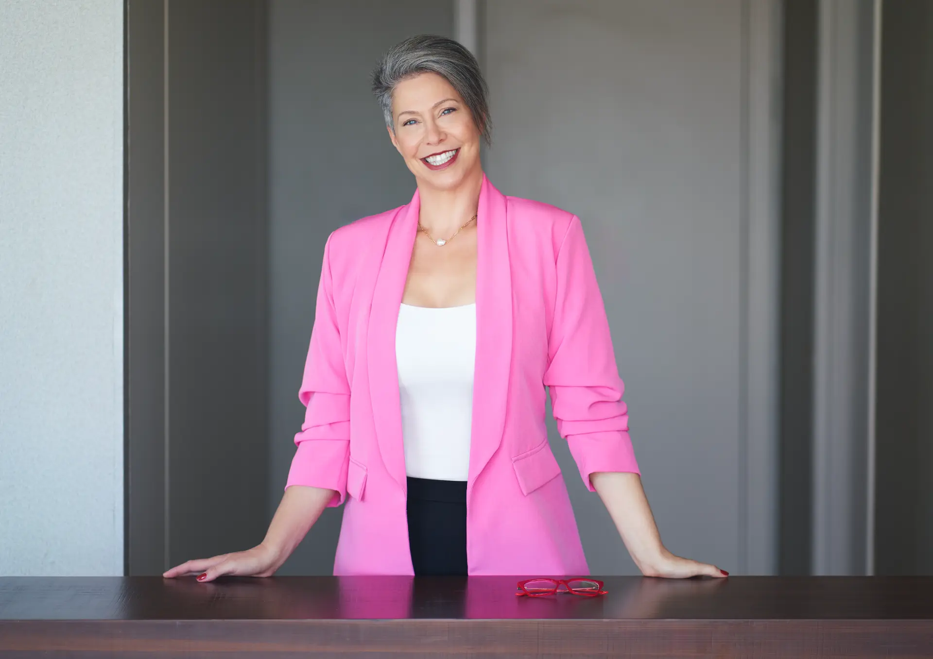 Keren Hummel Alon smiling in a pink jacket